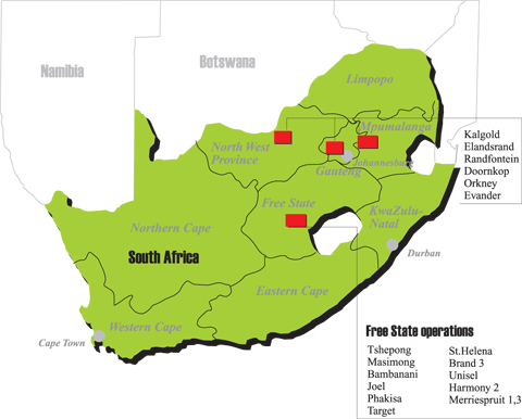 South Africa operations map