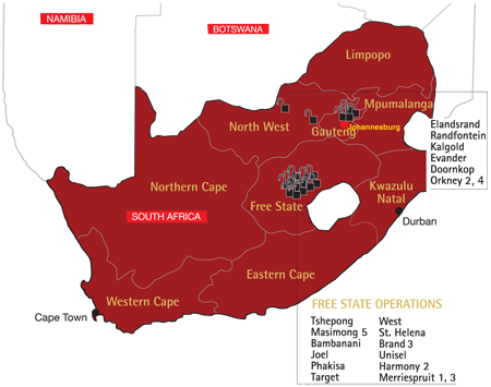 Map of South African operations