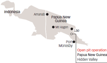 Map of PNG indicating the location of Hidden Valley