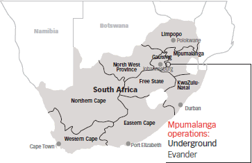 Map of South Africa indicating the location of Evander