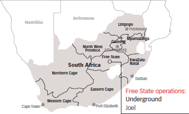 Map of South Africa indicating the location of Joel