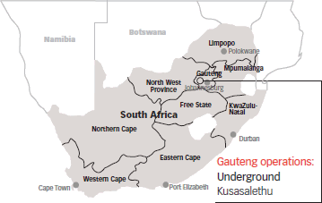 Map of South Africa indicating the location of Kusasalethu