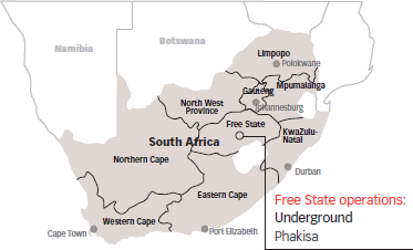 Map of South Africa indicating the location of Phakisa