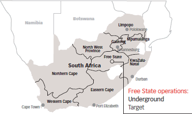 Map of South Africa indicating the location of Target